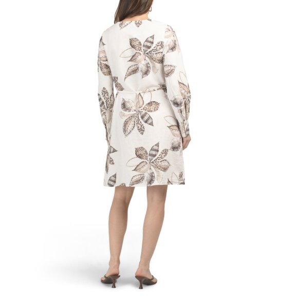 LA PICCOLA CREATIVA Italy Linen Blend Long Sleeve Floral Print Mini Dress - Picture 2 of 2